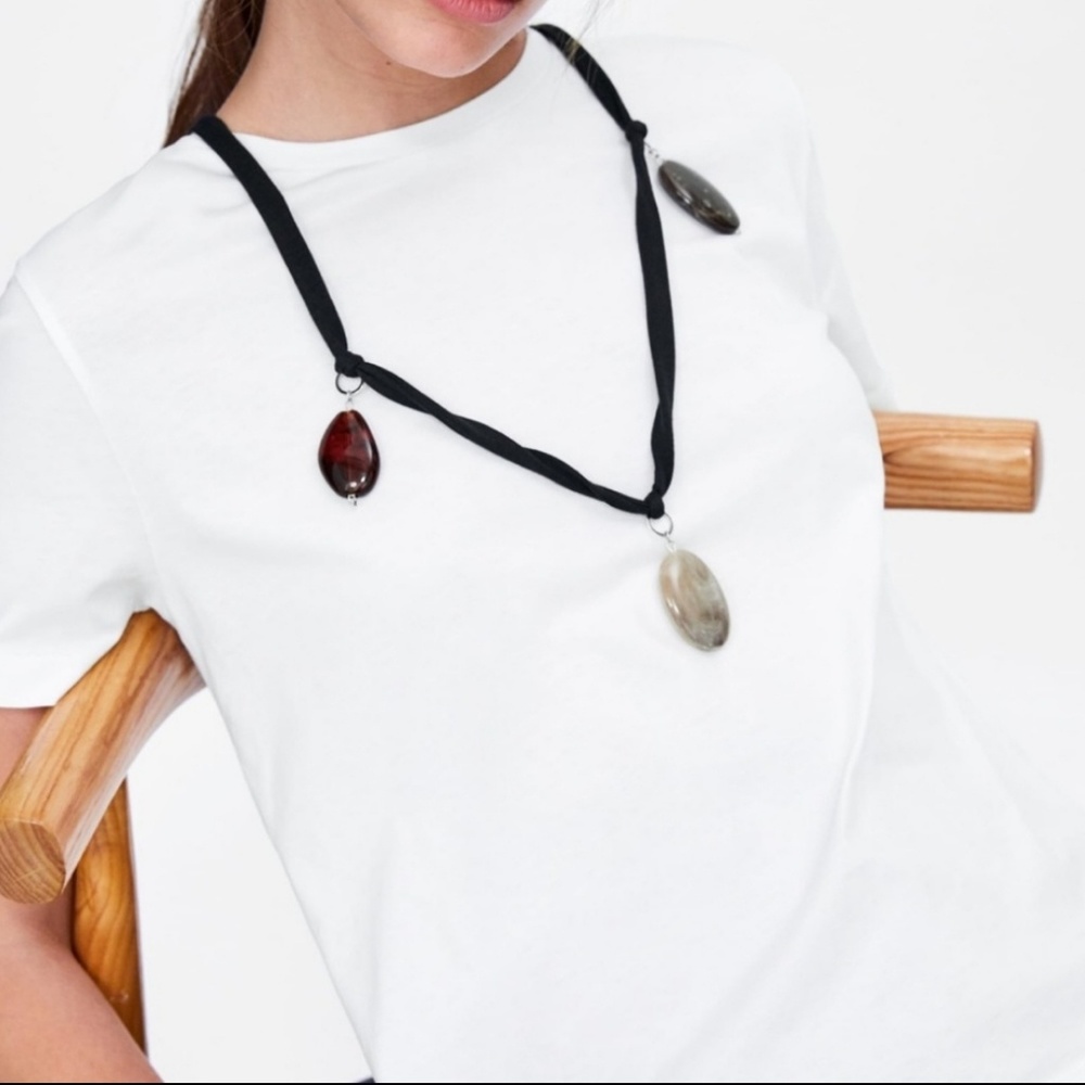 Zara White short sleeve tee with necklace attached Med. Casual Festival All-in-1 - Picture 1 of 8